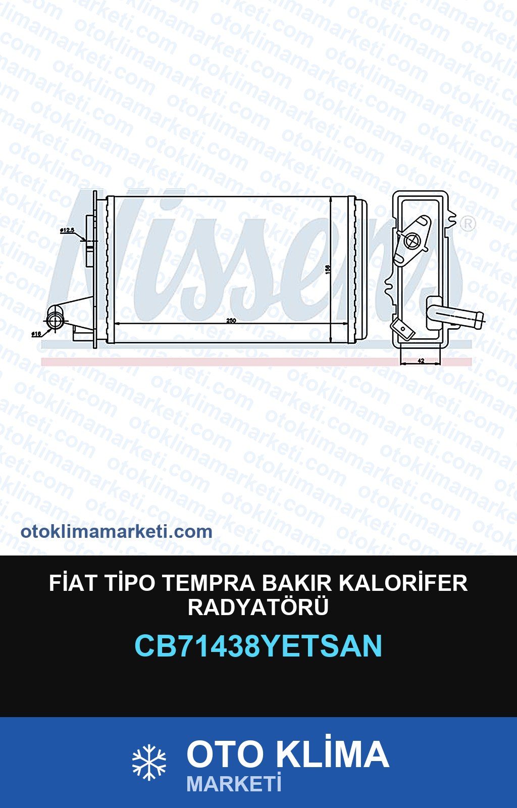 Fiat Tipo Tempra Bakır Kalorifer Radyatörü — KALORİFER PETEĞİ — YETSAN marka — Uyumlu: FIAT