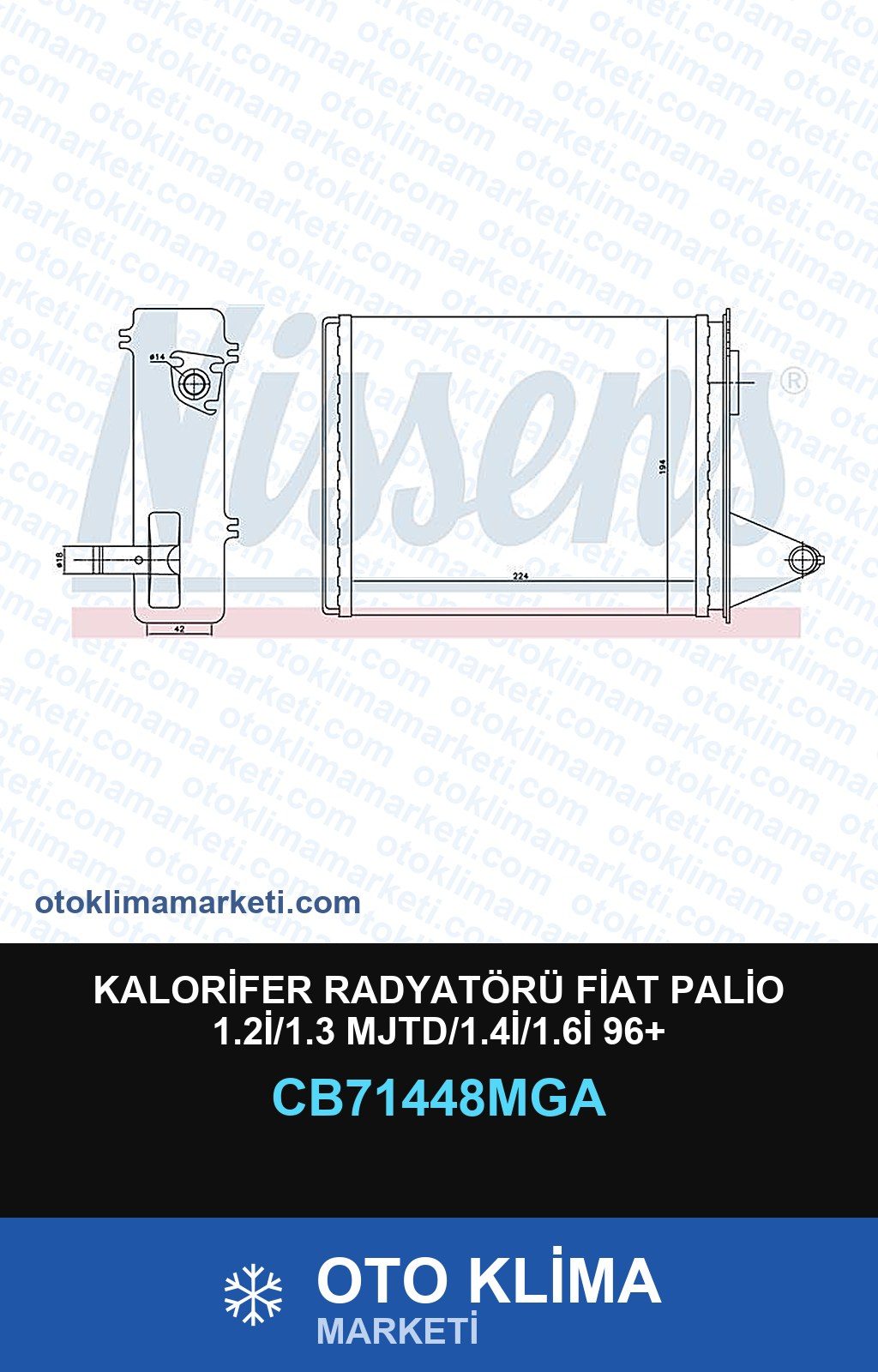 Kalorifer Radyatörü Fiat Palio 1.2İ/1.3 Mjtd/1.4İ/1.6İ 96+ — KALORİFER PETEĞİ — MGA marka — Uyumlu: FIAT