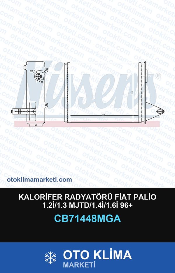 Kalorifer Radyatörü Fiat Palio 1.2İ/1.3 Mjtd/1.4İ/1.6İ 96+ — KALORİFER PETEĞİ — MGA marka — Uyumlu: FIAT