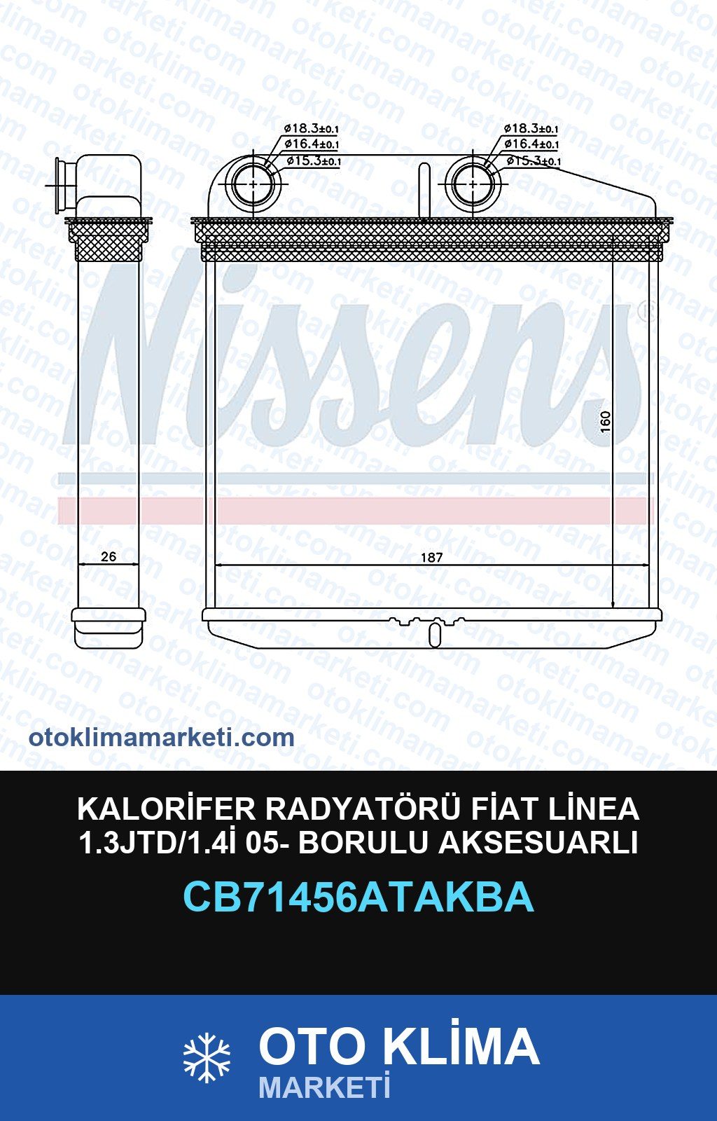 Kalorifer Radyatörü Fiat Linea 1.3JTD/1.4İ 05- Borulu Aksesuarlı — KALORİFER PETEĞİ — VEKA marka — Uyumlu: FIAT