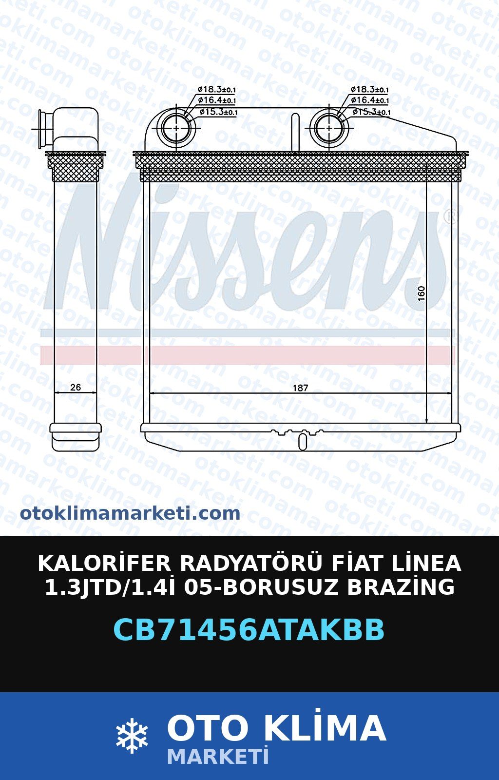 Kalorifer Radyatörü Fiat Linea 1.3JTD/1.4İ 05-Borusuz Brazing — KALORİFER PETEĞİ — VEKA marka — Uyumlu: FIAT