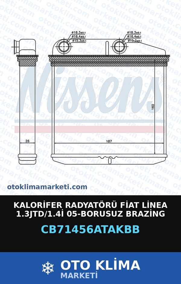 Kalorifer Radyatörü Fiat Linea 1.3JTD/1.4İ 05-Borusuz Brazing — KALORİFER PETEĞİ — VEKA marka — Uyumlu: FIAT