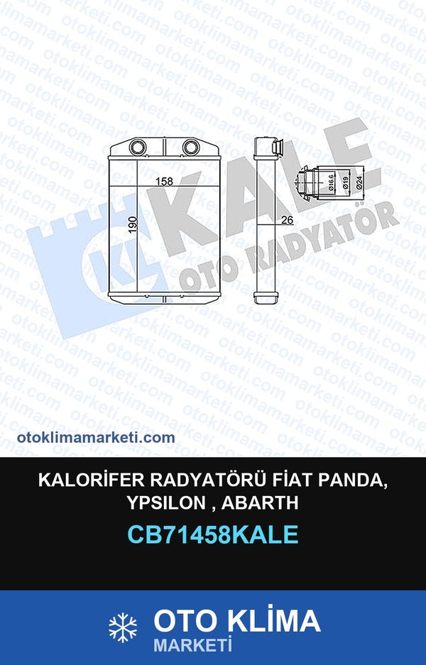 Kalorifer Radyatörü Fiat Panda, Ypsilon , Abarth — KALORİFER PETEĞİ — KALE marka — Uyumlu: ABARTH, FIAT