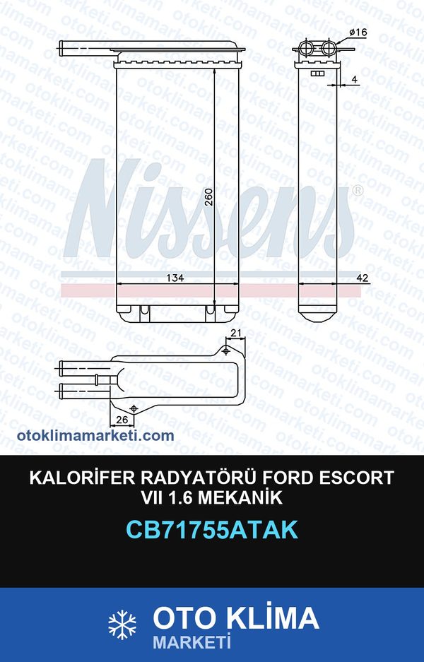Kalorifer Radyatörü Ford Escort VII (7) 1.6 Mekanik — KALORİFER PETEĞİ — VEKA marka — Uyumlu: FORD