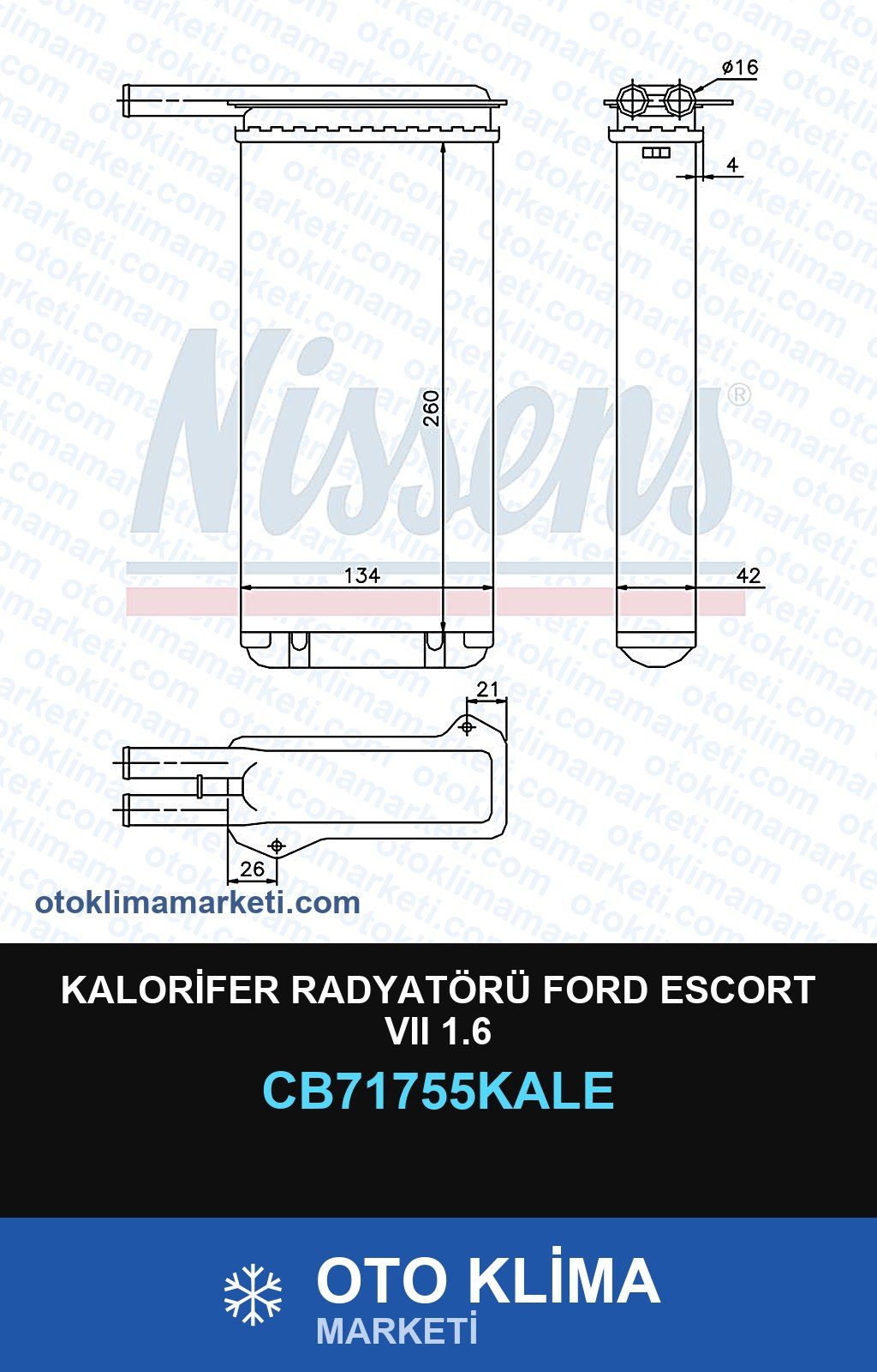 Kalorifer Radyatörü Ford Escort VII (7) 1.6 — KALORİFER PETEĞİ — KALE marka — Uyumlu: FORD