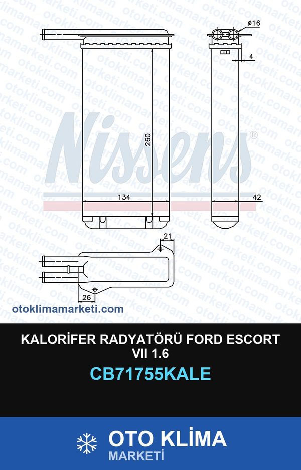 Kalorifer Radyatörü Ford Escort VII (7) 1.6 — KALORİFER PETEĞİ — KALE marka — Uyumlu: FORD