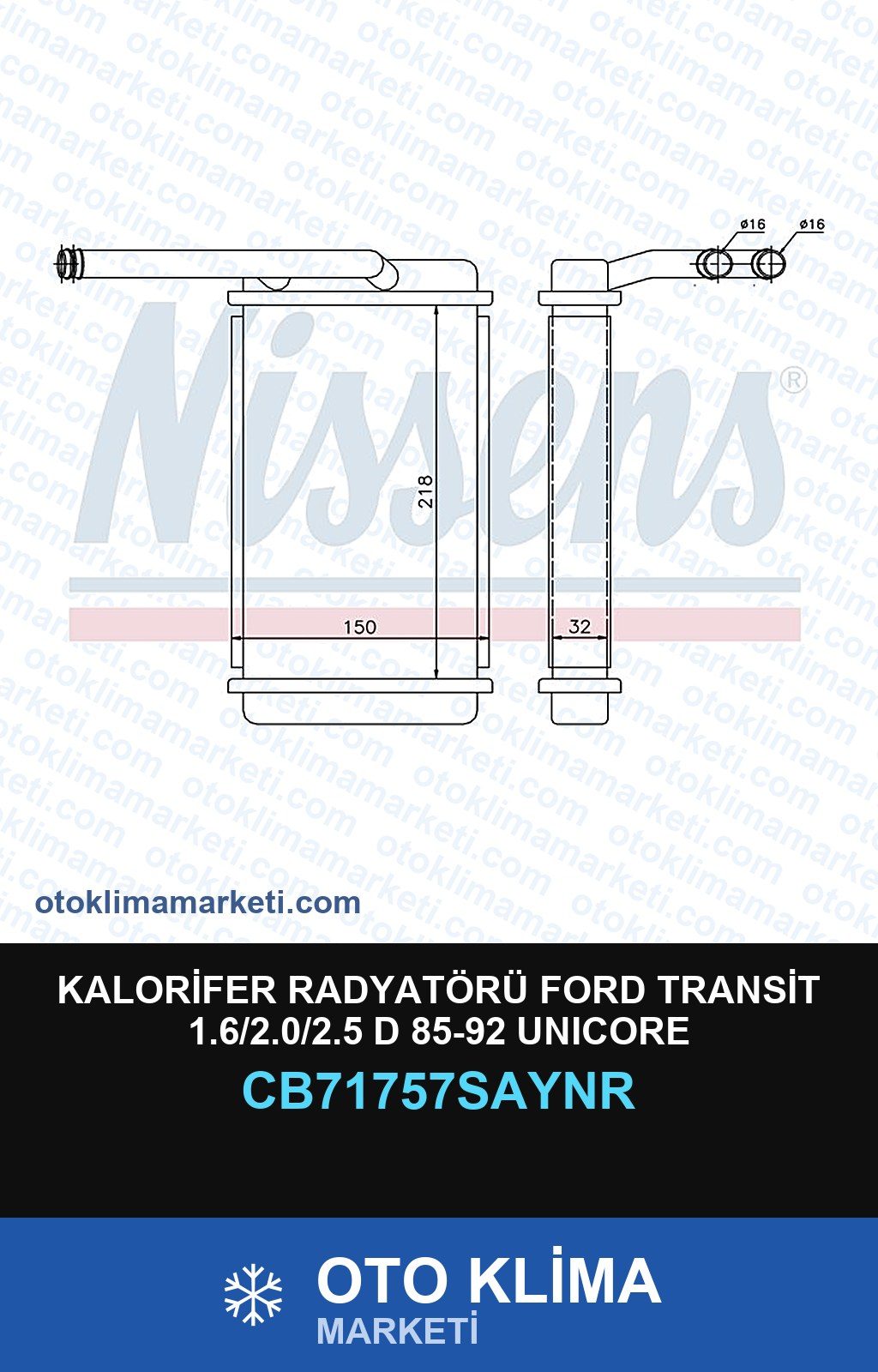 Kalorifer Radyatörü Ford Transit 1.6/2.0/2.5 D 85-92 Unicore — KALORİFER PETEĞİ — UNICORE marka — Uyumlu: FORD