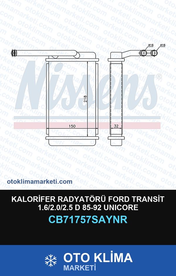 Kalorifer Radyatörü Ford Transit 1.6/2.0/2.5 D 85-92 Unicore — KALORİFER PETEĞİ — UNICORE marka — Uyumlu: FORD