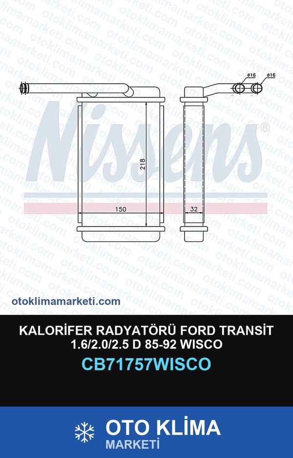 Kalorifer Radyatörü Ford Transit 1.6/2.0/2.5 D 85-92 Wisco — KALORİFER PETEĞİ — WISCO marka — Uyumlu: FORD
