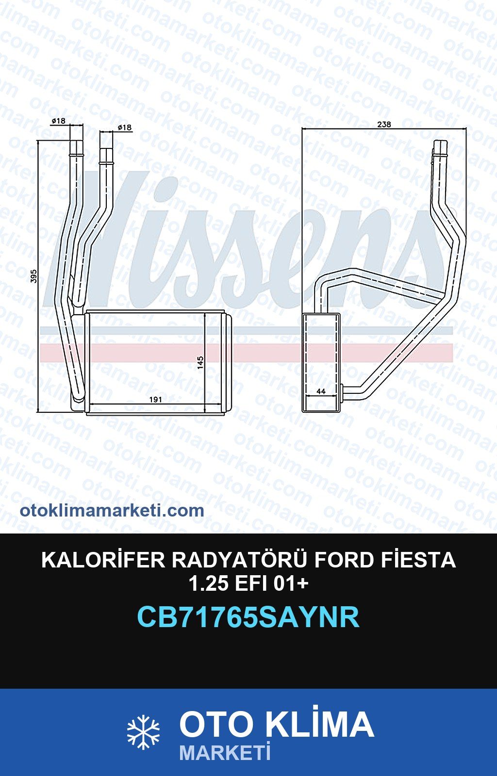 Kalorifer Radyatörü Ford Fiesta 1.25 Efı 01+ — KALORİFER PETEĞİ — UNICORE marka — Uyumlu: FORD