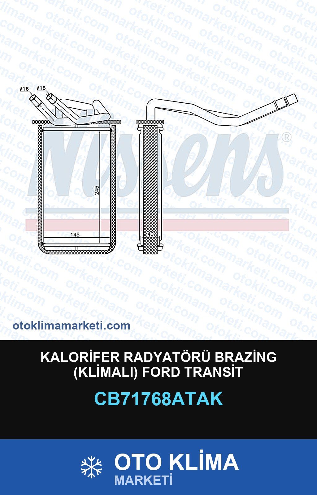 Kalorifer Radyatörü Brazing (Klimalı) Ford Transit — KALORİFER PETEĞİ — VEKA marka — Uyumlu: FORD