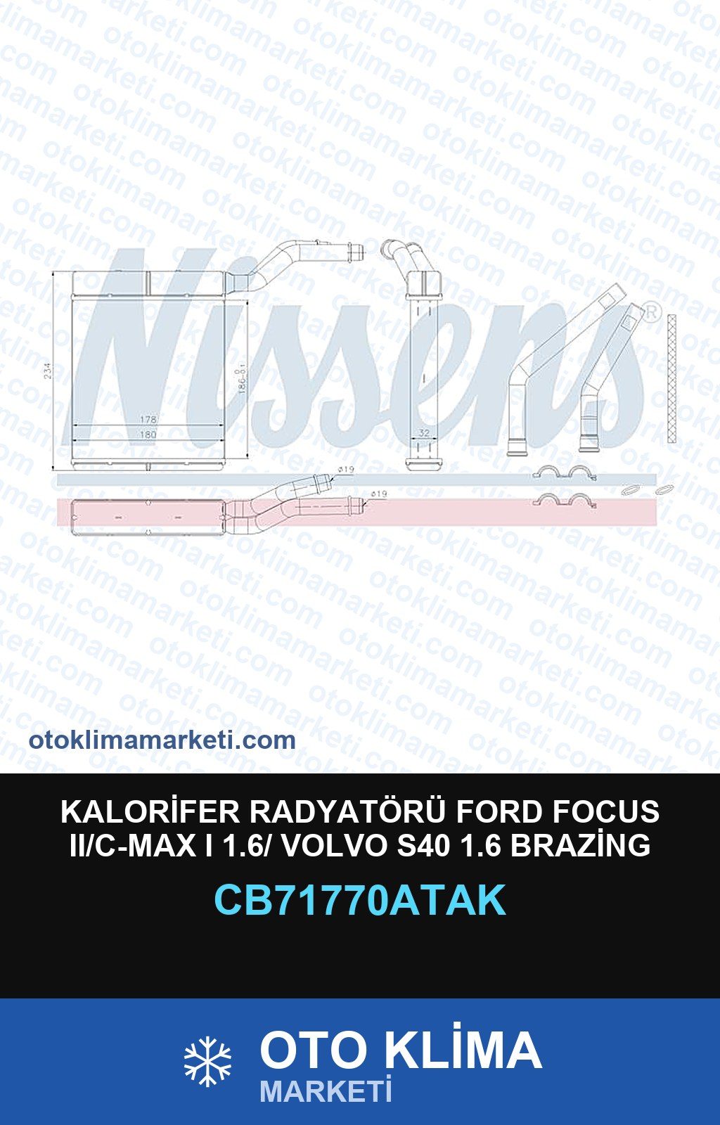 Kalorifer Radyatörü Ford Focus II (2)/C-Max I 1.6/ Volvo S40 1.6 Brazing — KALORİFER PETEĞİ — VEKA marka — Uyumlu: FORD, VOLVO
