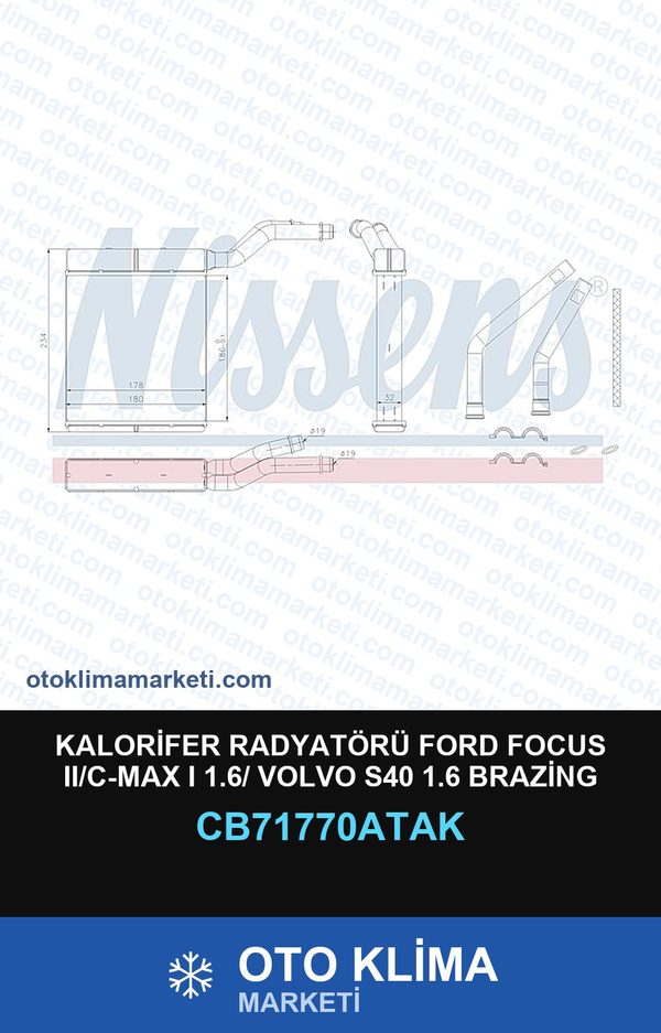 Kalorifer Radyatörü Ford Focus II (2)/C-Max I 1.6/ Volvo S40 1.6 Brazing — KALORİFER PETEĞİ — VEKA marka — Uyumlu: FORD, VOLVO