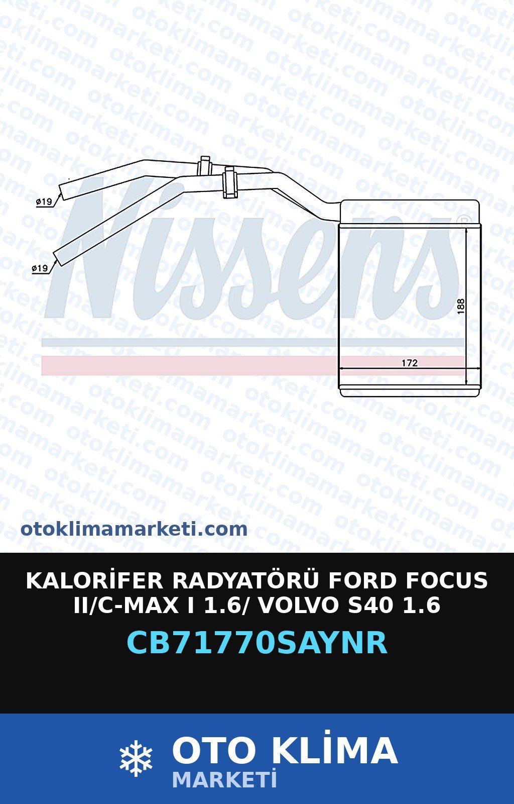 Kalorifer Radyatörü Ford Focus II (2)/C-Max I 1.6/ Volvo S40 1.6 — KALORİFER PETEĞİ — UNICORE marka — Uyumlu: FORD, VOLVO