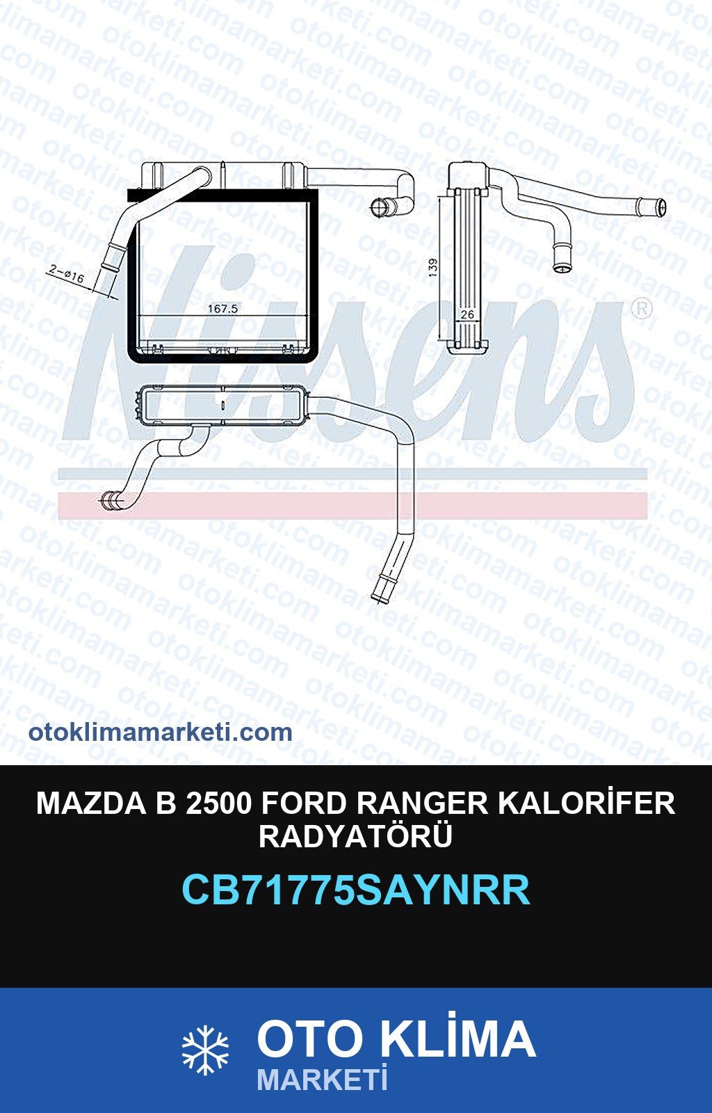 Mazda B 2500 Ford Ranger Kalorifer Radyatörü — KALORİFER PETEĞİ — UNICORE marka — Uyumlu: FORD, MAZDA