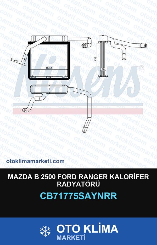 Mazda B 2500 Ford Ranger Kalorifer Radyatörü — KALORİFER PETEĞİ — UNICORE marka — Uyumlu: FORD, MAZDA