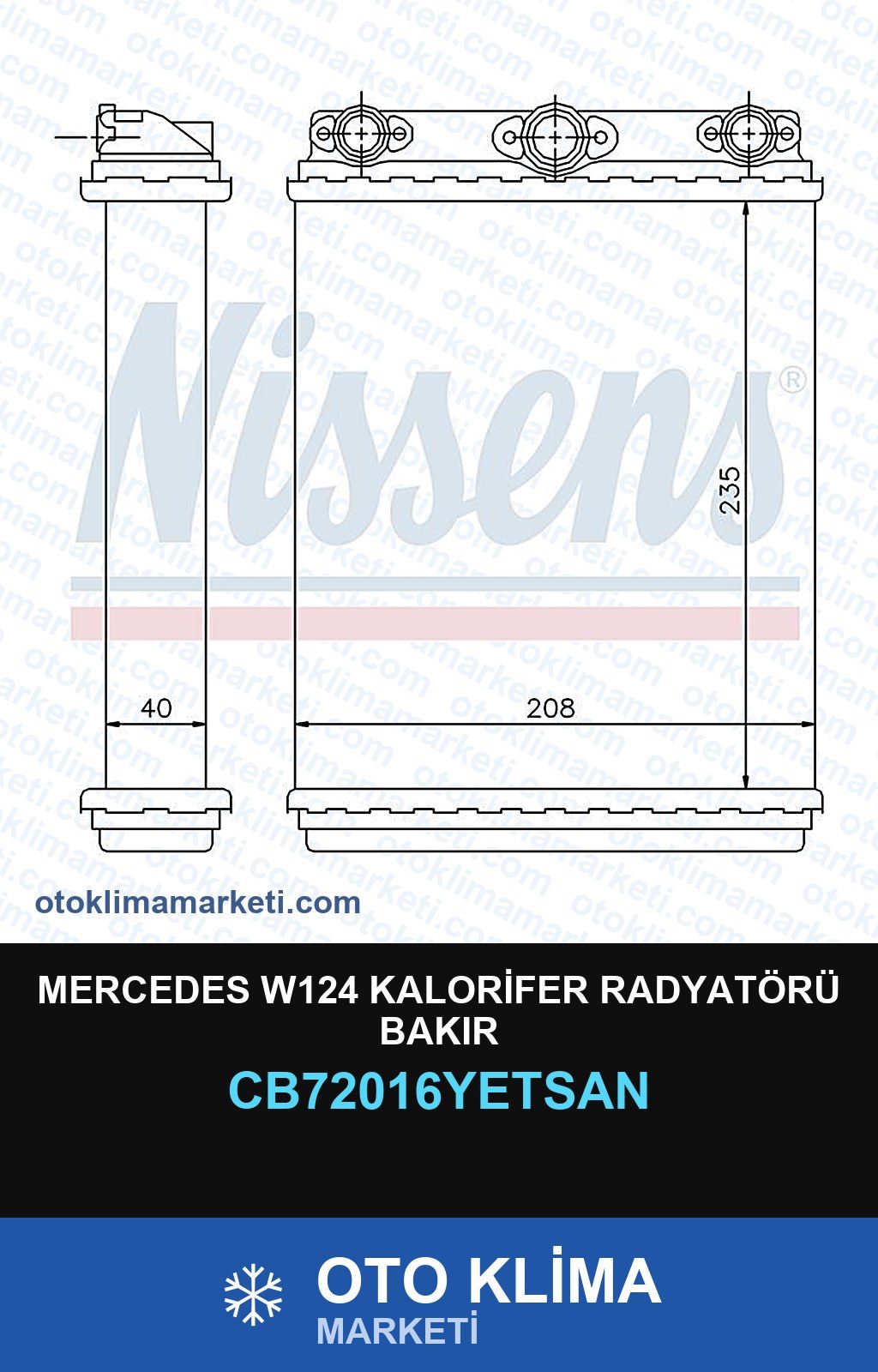 Mercedes W124 Kalorifer Radyatörü Bakır — KALORİFER PETEĞİ — YETSAN marka — Uyumlu: MERCEDES BENZ