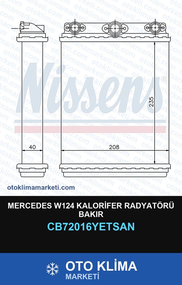 Mercedes W124 Kalorifer Radyatörü Bakır — KALORİFER PETEĞİ — YETSAN marka — Uyumlu: MERCEDES BENZ