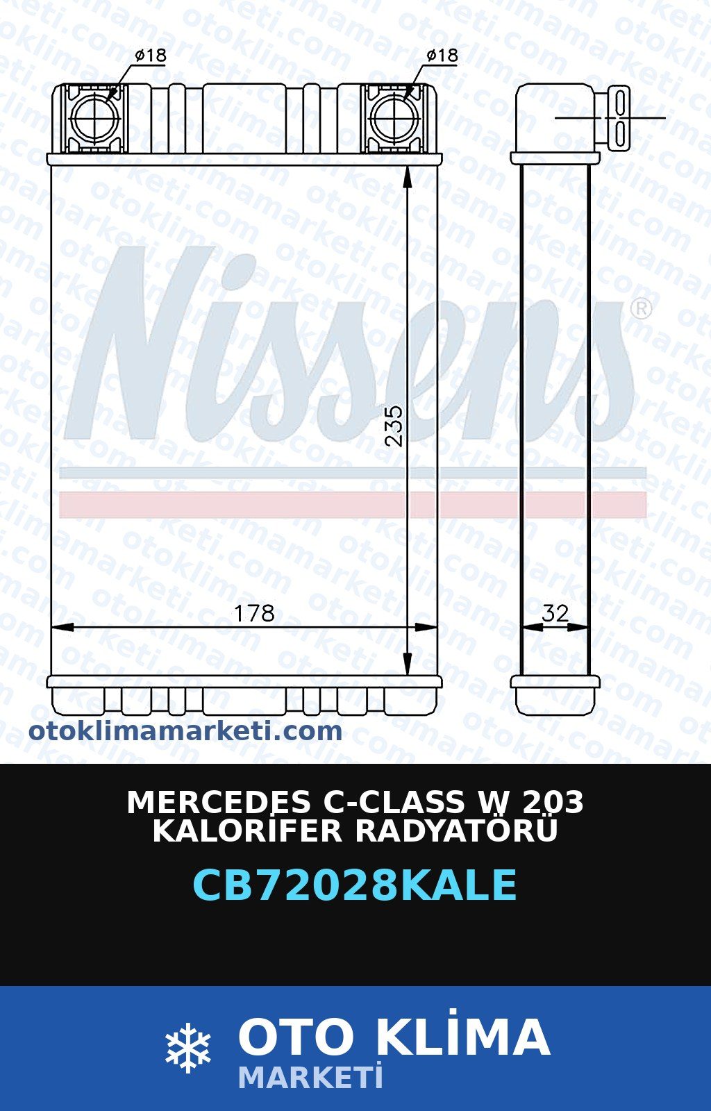 Mercedes C-Class W 203 Kalorifer Radyatörü — KALORİFER PETEĞİ — KALE marka — Uyumlu: MERCEDES BENZ