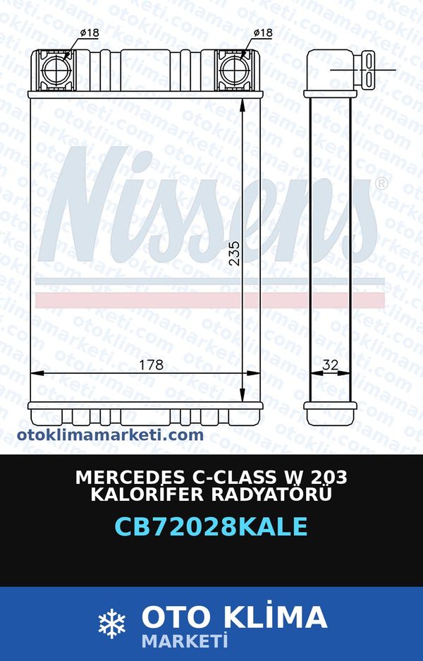 Mercedes C-Class W 203 Kalorifer Radyatörü — KALORİFER PETEĞİ — KALE marka — Uyumlu: MERCEDES BENZ