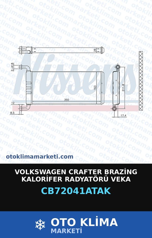 Volkswagen Crafter Brazing Kalorifer Radyatörü Veka — KALORİFER PETEĞİ — VEKA marka — Uyumlu: VOLKSWAGEN