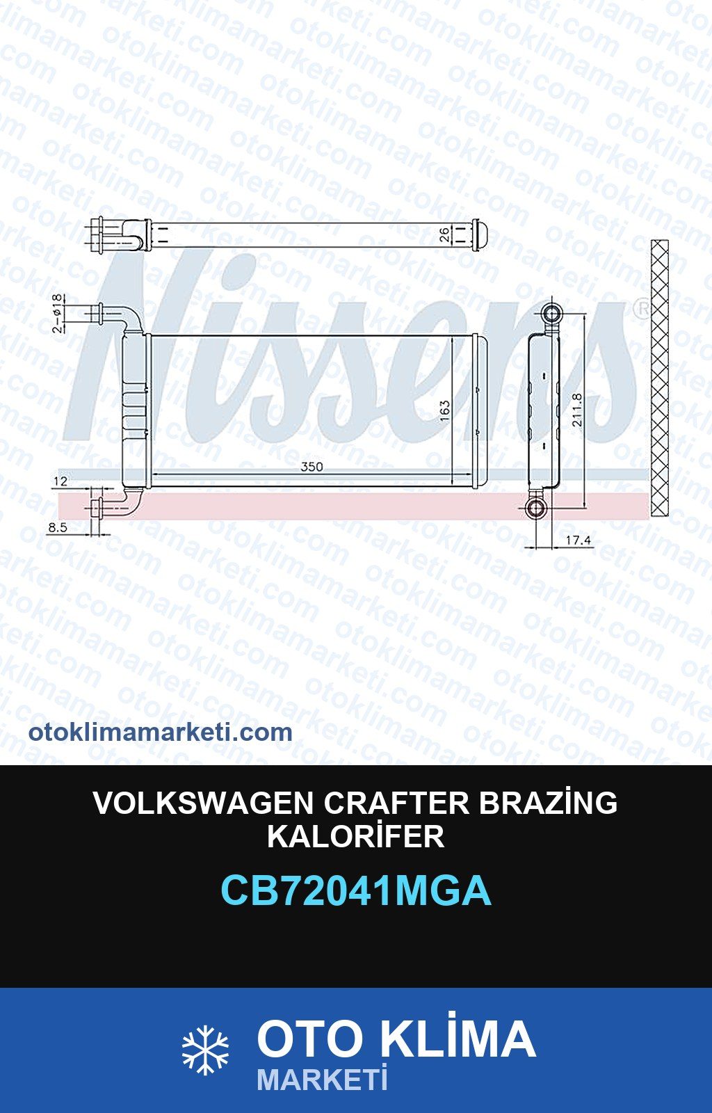 Volkswagen Crafter Brazing Kalorifer — KALORİFER PETEĞİ — MGA marka — Uyumlu: VOLKSWAGEN