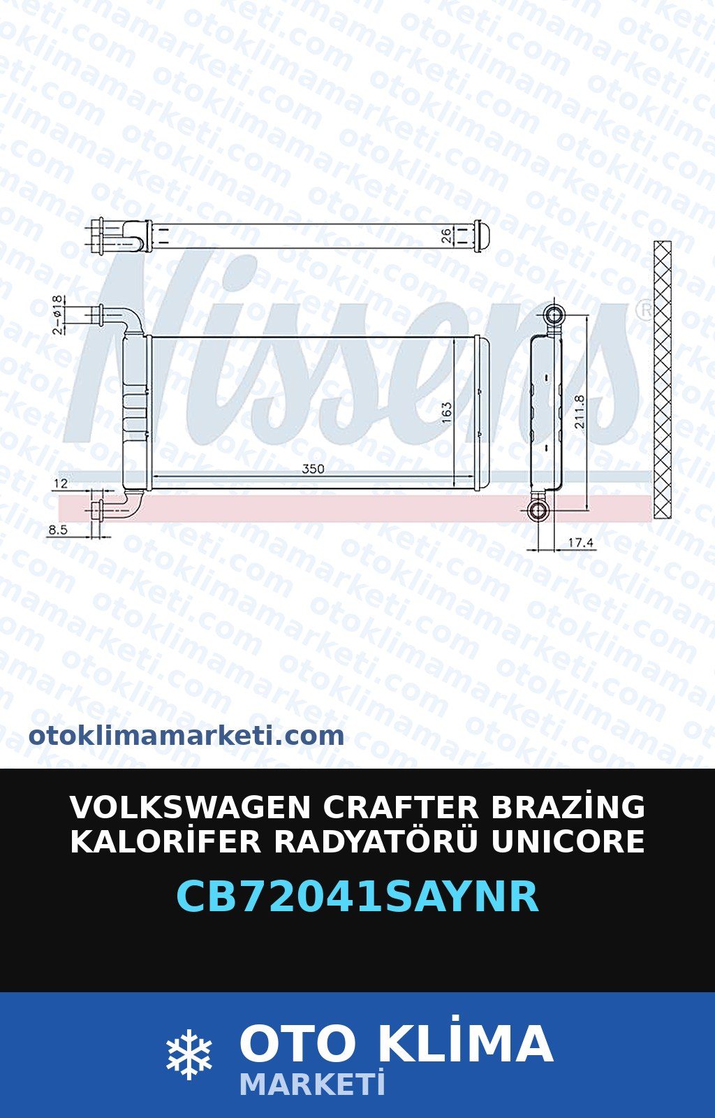 Volkswagen Crafter Brazing Kalorifer Radyatörü Unicore — KALORİFER PETEĞİ — UNICORE marka — Uyumlu: VOLKSWAGEN