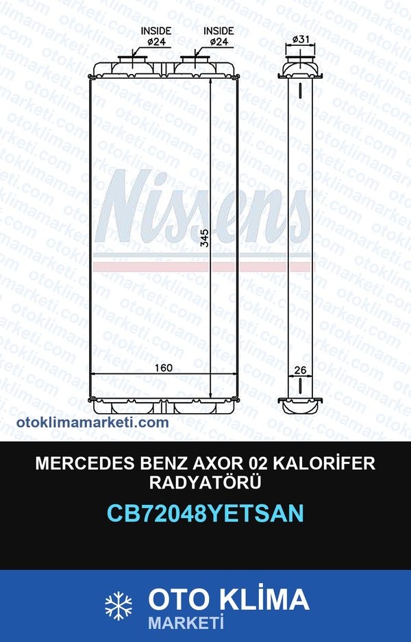 Mercedes Benz Axor 02 Kalorifer Radyatörü — KALORİFER PETEĞİ — YETSAN marka — Uyumlu: MERCEDES BENZ