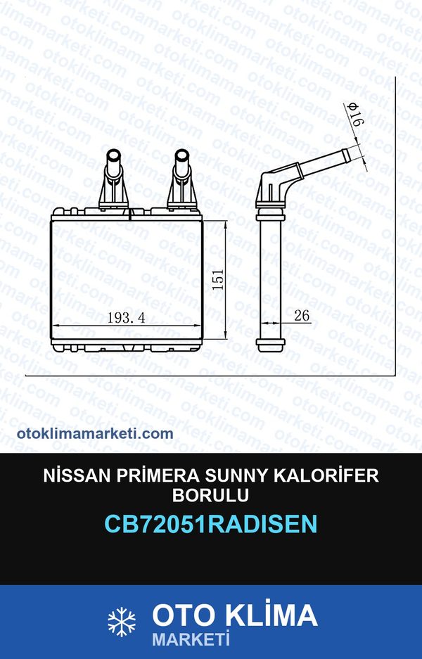 Nissan Primera Sunny Kalorifer Borulu — KALORİFER PETEĞİ — RADİSEN marka — Uyumlu: NISSAN