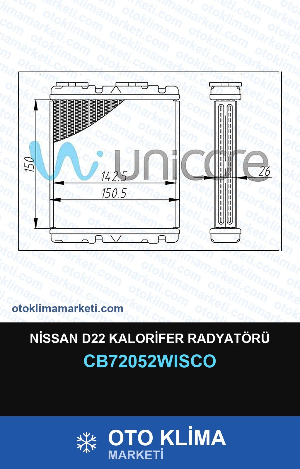 Nissan D22 Kalorifer Radyatörü — KALORİFER PETEĞİ — WISCO marka — Uyumlu: NISSAN