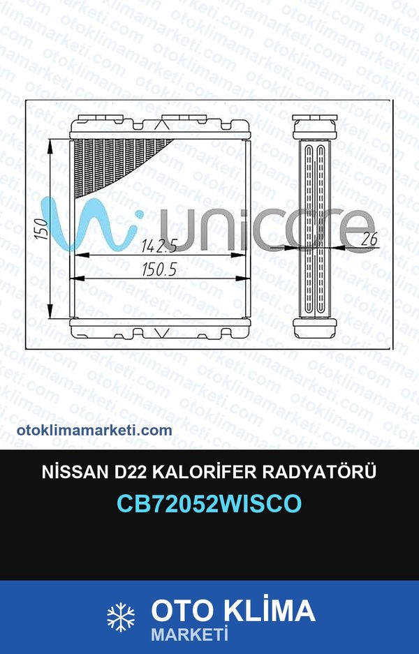 Nissan D22 Kalorifer Radyatörü — KALORİFER PETEĞİ — WISCO marka — Uyumlu: NISSAN