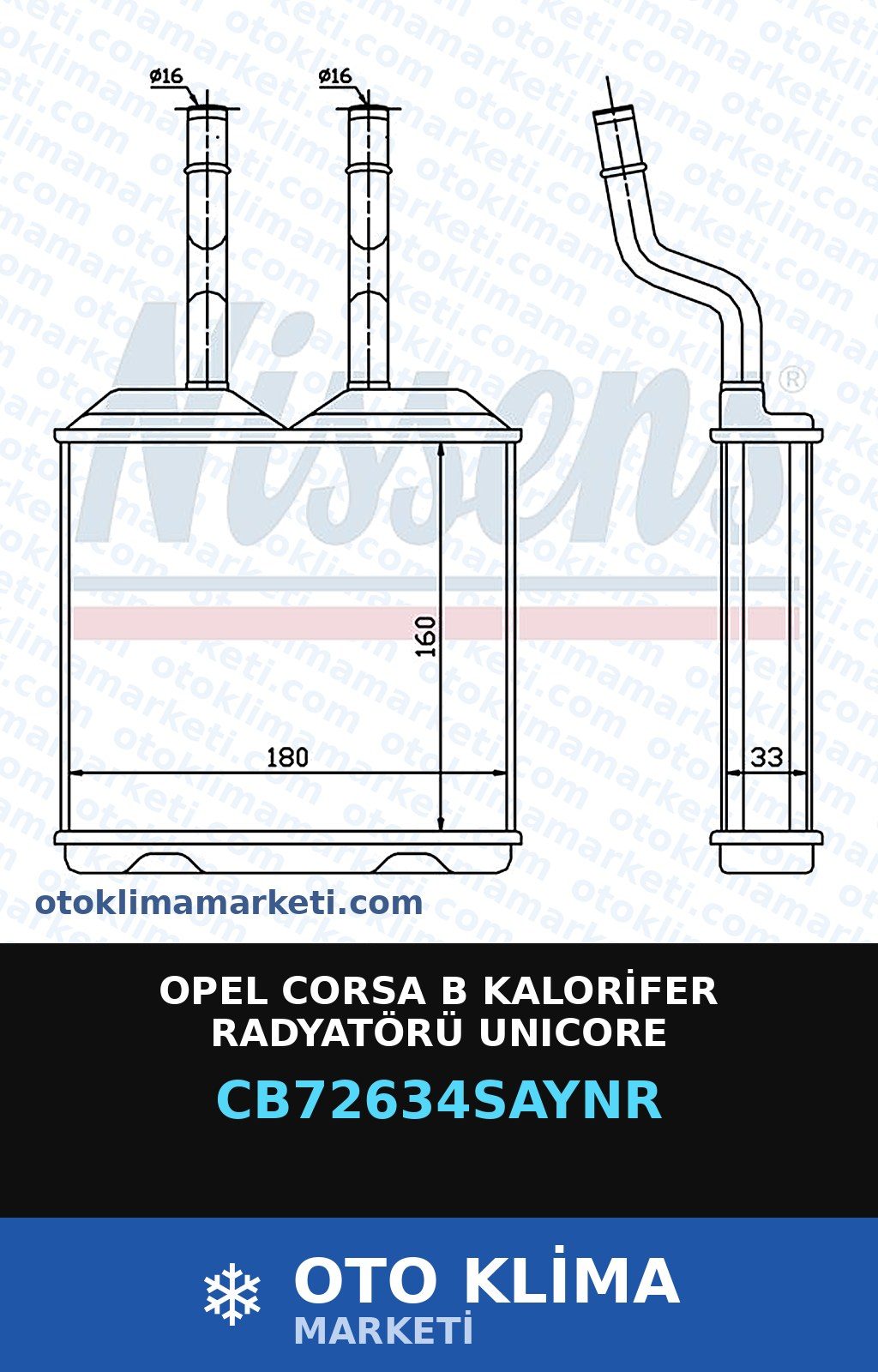 Opel Corsa B Kalorifer Radyatörü Unicore — KALORİFER PETEĞİ — UNICORE marka — Uyumlu: OPEL