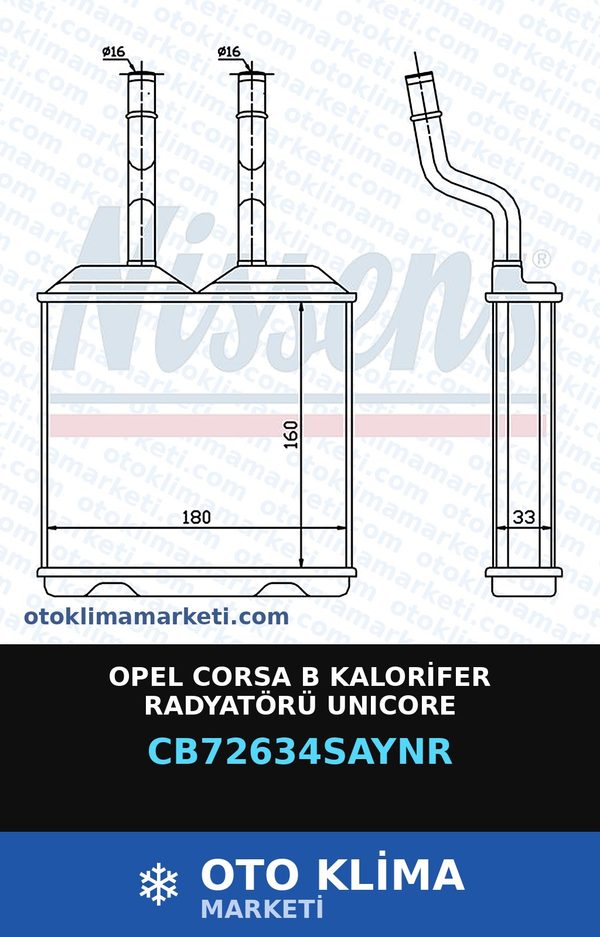 Opel Corsa B Kalorifer Radyatörü Unicore — KALORİFER PETEĞİ — UNICORE marka — Uyumlu: OPEL
