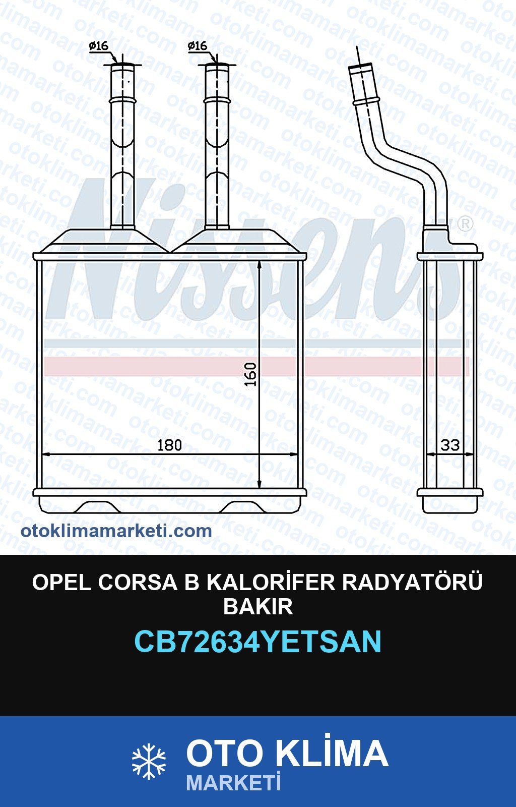 Opel Corsa B Kalorifer Radyatörü Bakır — KALORİFER PETEĞİ — YETSAN marka — Uyumlu: OPEL