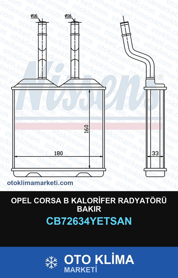 Opel Corsa B Kalorifer Radyatörü Bakır — KALORİFER PETEĞİ — YETSAN marka — Uyumlu: OPEL