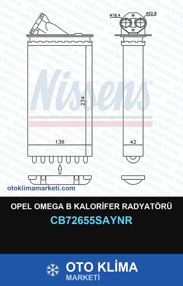 Opel Omega B Kalorifer Radyatörü — KALORİFER PETEĞİ — UNICORE marka — Uyumlu: OPEL