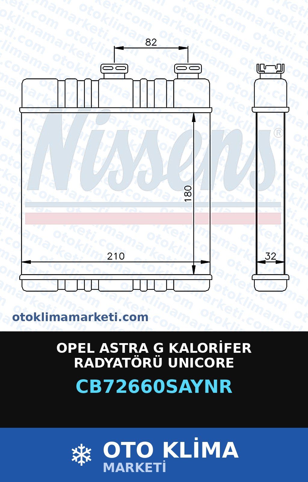 Opel Astra G Kalorifer Radyatörü Unicore — KALORİFER PETEĞİ — UNICORE marka — Uyumlu: OPEL