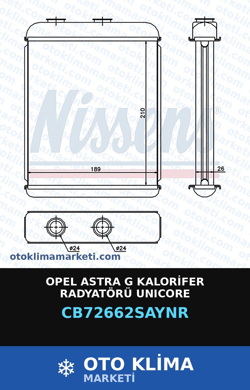 Opel Astra G Kalorifer Radyatörü Unicore — KALORİFER PETEĞİ — UNICORE marka — Uyumlu: OPEL