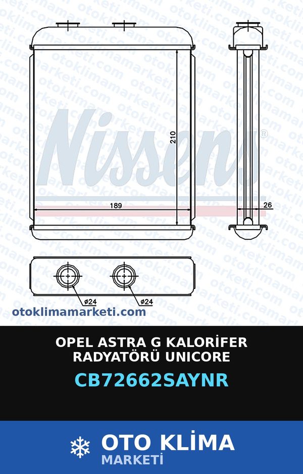 Opel Astra G Kalorifer Radyatörü Unicore — KALORİFER PETEĞİ — UNICORE marka — Uyumlu: OPEL