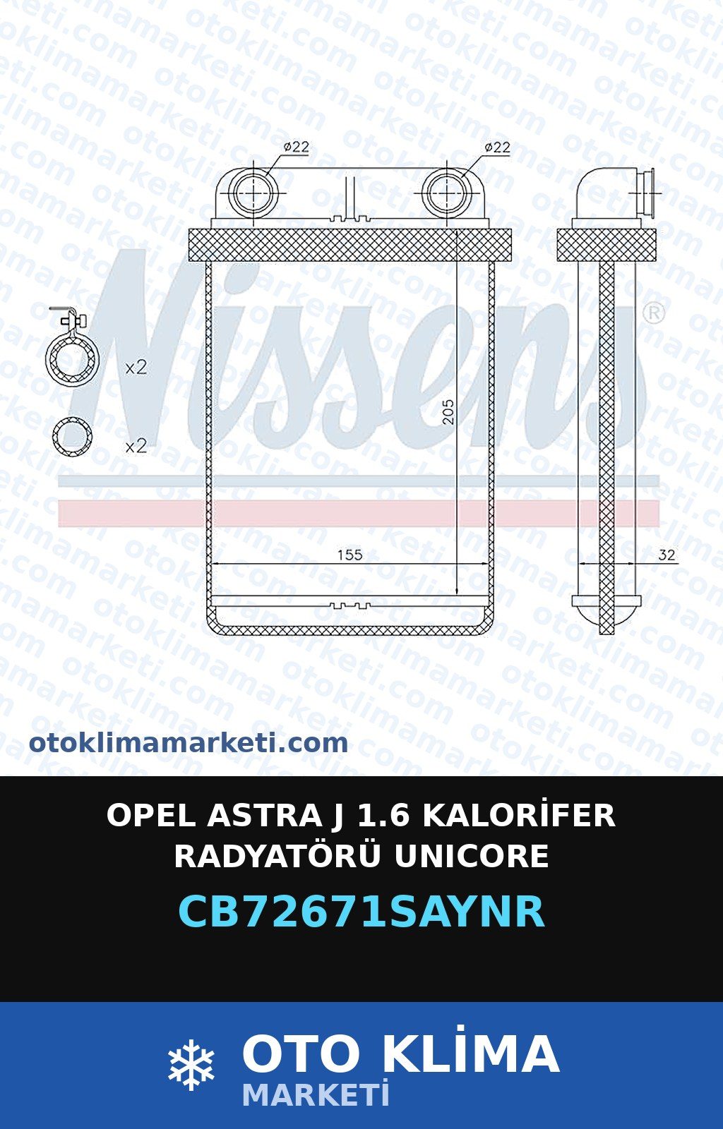 Opel Astra J 1.6 Kalorifer Radyatörü Unicore — KALORİFER PETEĞİ — UNICORE marka — Uyumlu: OPEL