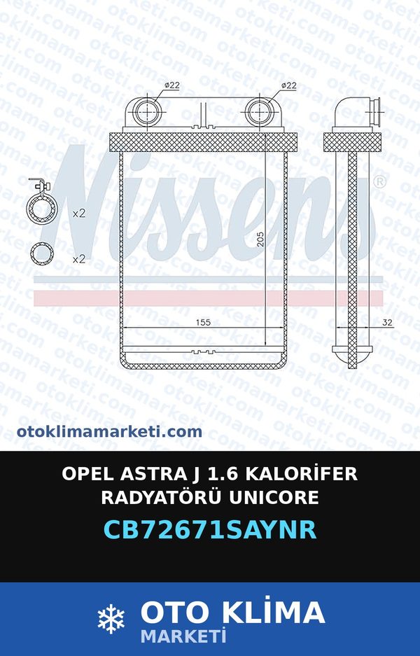 Opel Astra J 1.6 Kalorifer Radyatörü Unicore — KALORİFER PETEĞİ — UNICORE marka — Uyumlu: OPEL