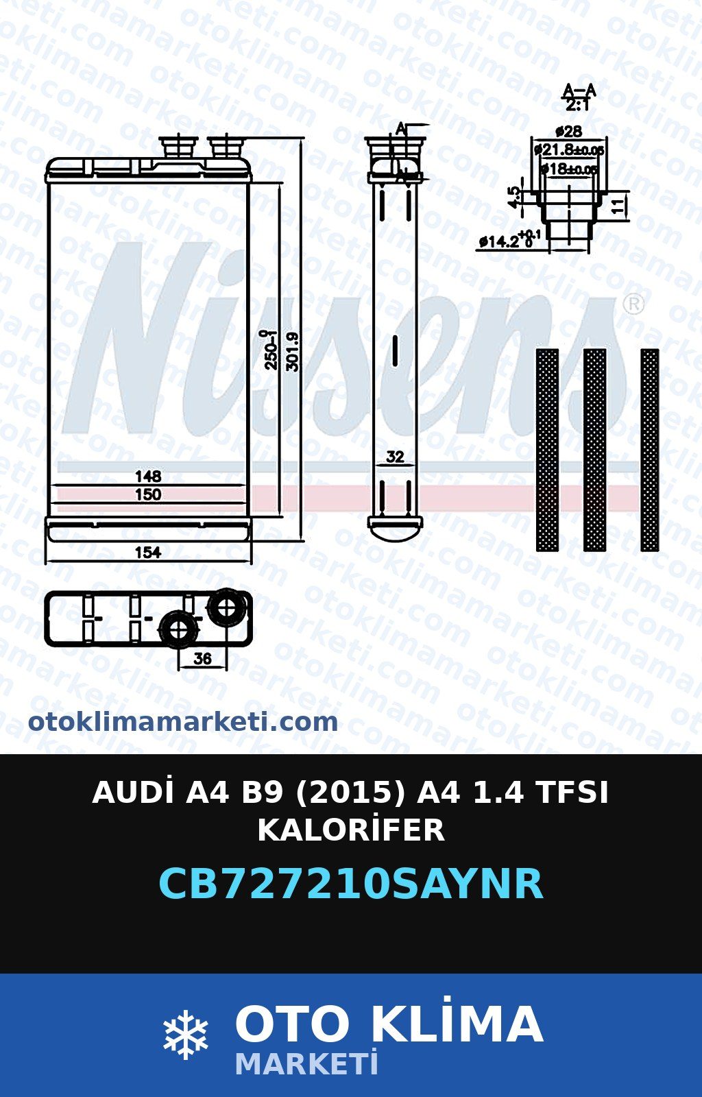 Audi A4 B9 (2015) A4 1.4 TFSI Kalorifer — KALORİFER PETEĞİ — UNICORE marka — Uyumlu: AUDI