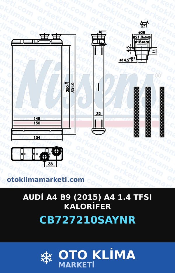 Audi A4 B9 (2015) A4 1.4 TFSI Kalorifer — KALORİFER PETEĞİ — UNICORE marka — Uyumlu: AUDI
