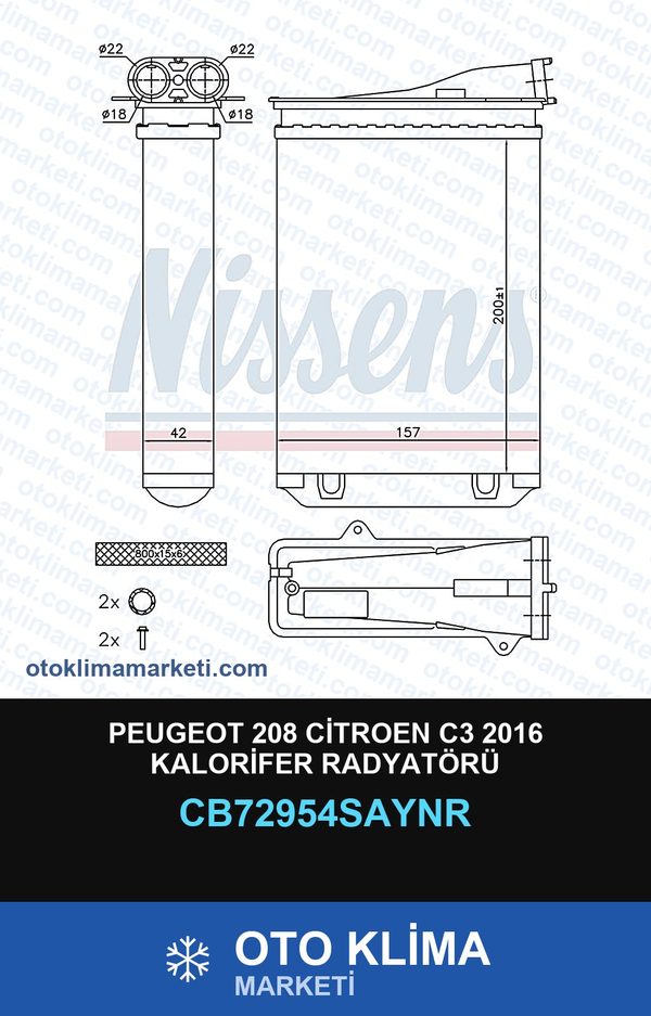 Peugeot 208 Citroen C3 2016 Kalorifer Radyatörü — KALORİFER PETEĞİ — COOLTECH marka — Uyumlu: CITROEN, PEUGEOT