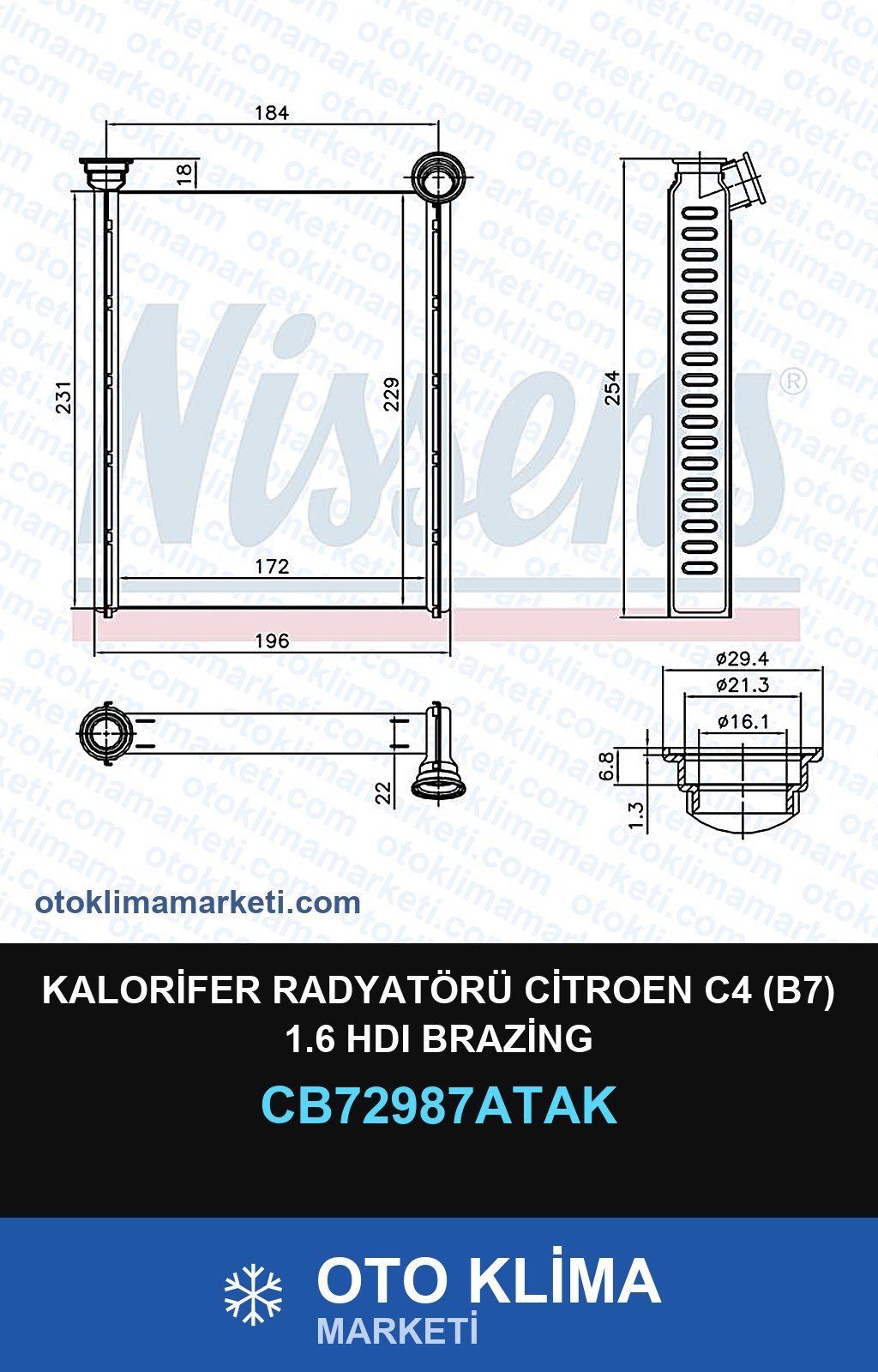Kalorifer Radyatörü Citroen C4 (B7) 1.6 HDI Brazing — KALORİFER PETEĞİ — VEKA marka — Uyumlu: CITROEN