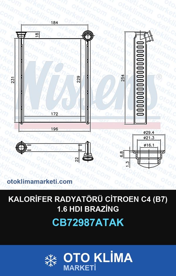 Kalorifer Radyatörü Citroen C4 (B7) 1.6 HDI Brazing — KALORİFER PETEĞİ — VEKA marka — Uyumlu: CITROEN