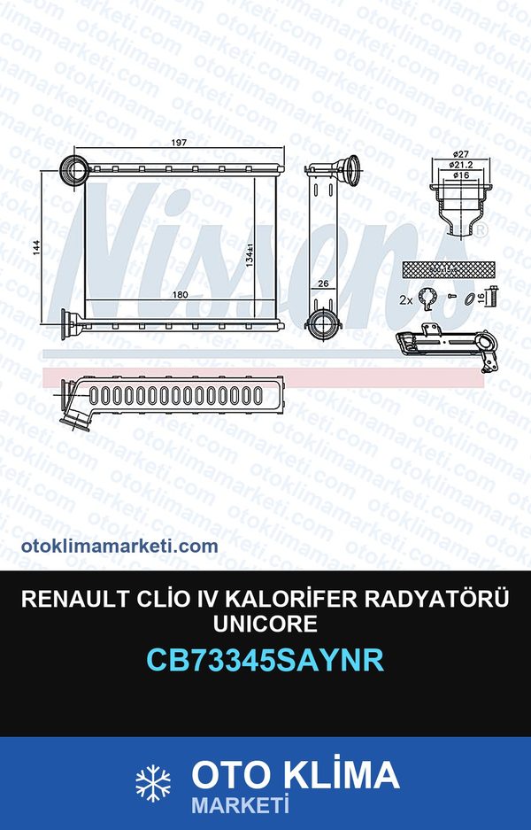 Renault Clio IV (4) Kalorifer Radyatörü Unicore — KALORİFER PETEĞİ — UNICORE marka — Uyumlu: RENAULT