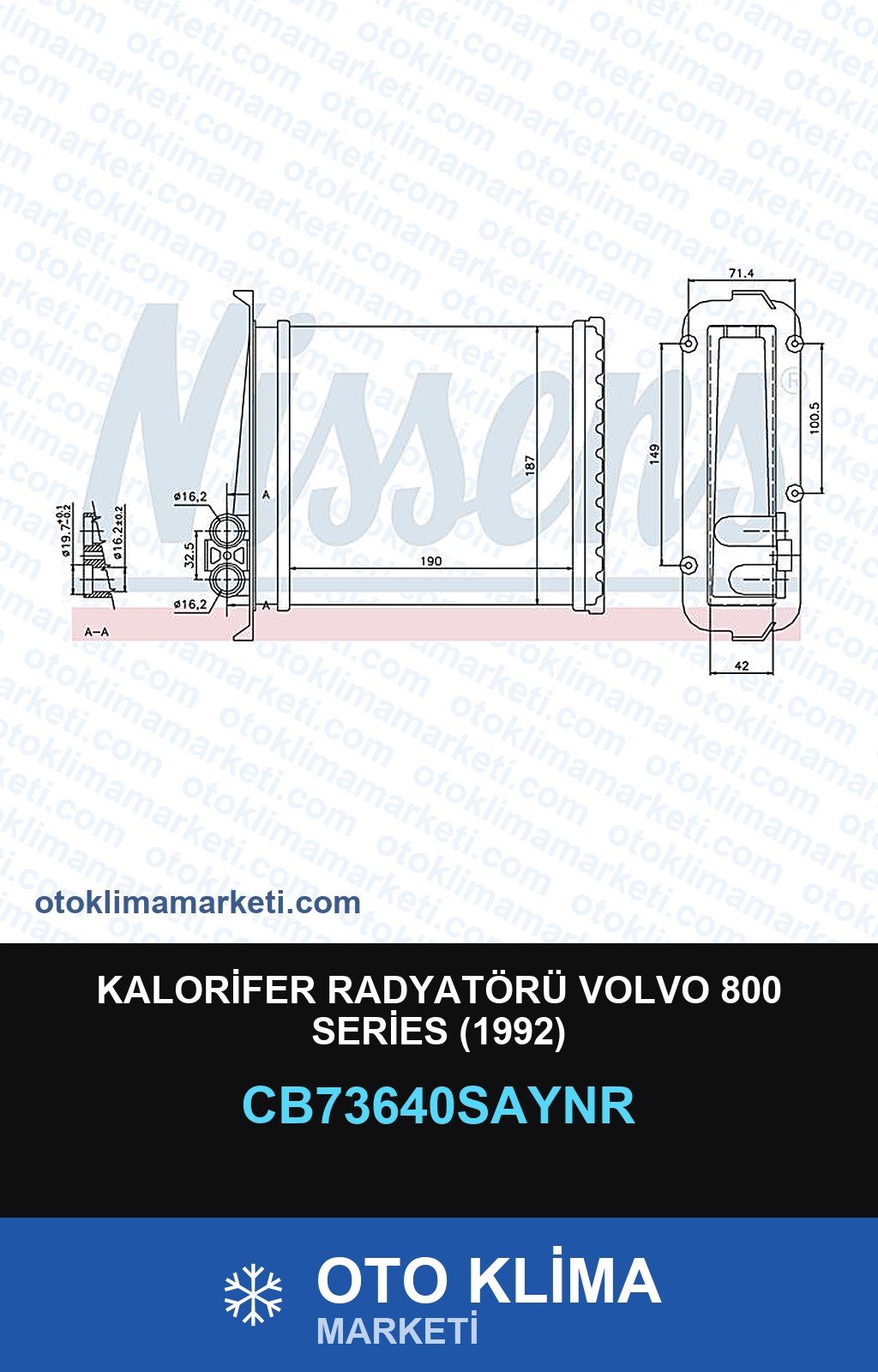 Kalorifer Radyatörü Volvo 800 Series (1992) — KALORİFER PETEĞİ — COOLTECH marka — Uyumlu: VOLVO