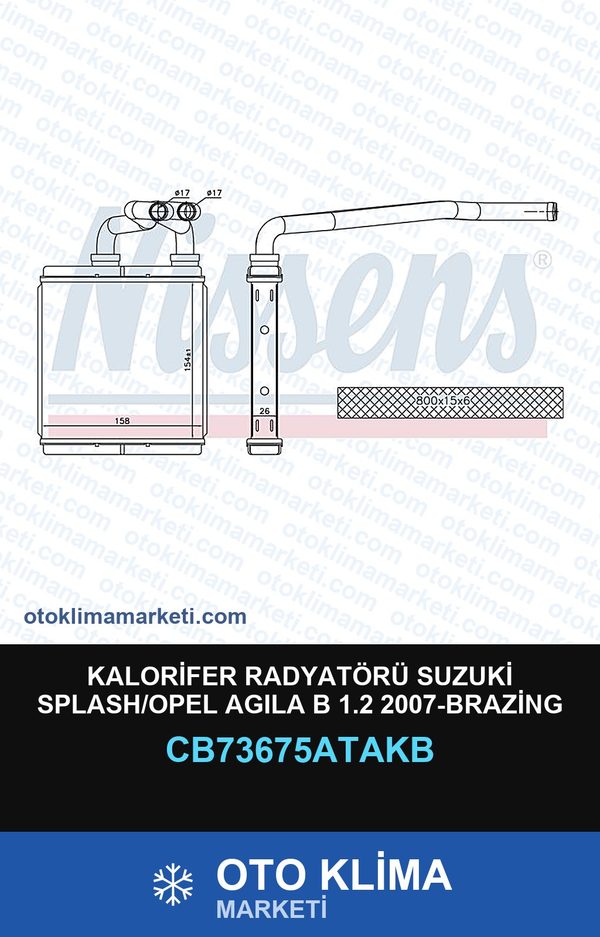 Kalorifer Radyatörü Suzuki Splash/Opel Agila B 1.2 2007-Brazing — KALORİFER PETEĞİ — VEKA marka — Uyumlu: OPEL, SUZUKI