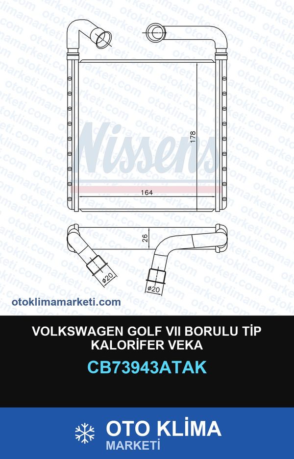Volkswagen Golf VII (7) Borulu Tip Kalorifer Veka — KALORİFER PETEĞİ — VEKA marka — Uyumlu: VOLKSWAGEN